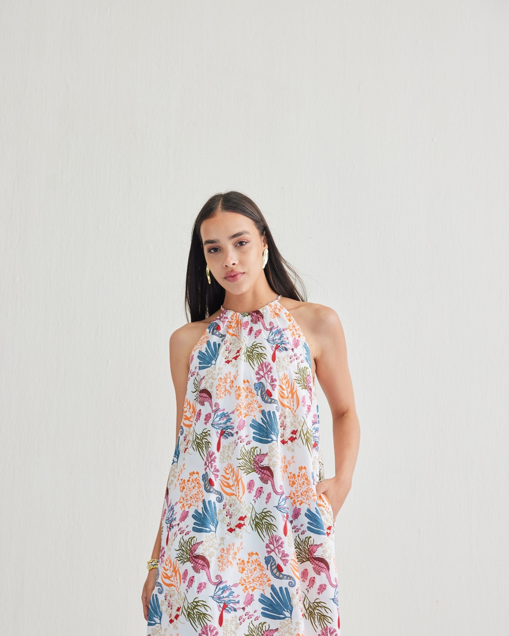 SUI | Deep Sea Lyocell Halter Maxi Dress