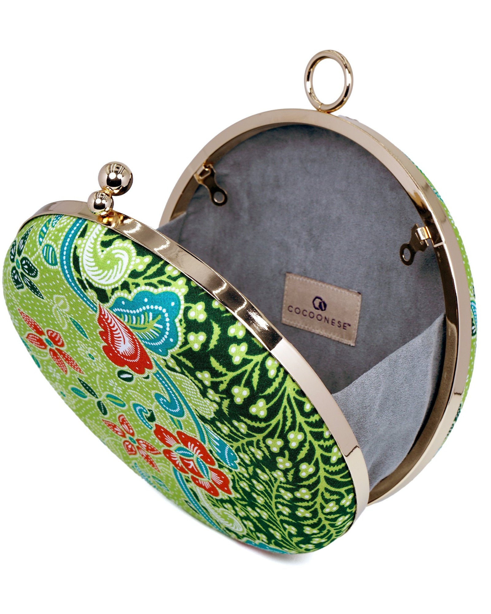 COCOONESE | Round Hard Case Bamboo Handle Bag - Kawung(GN)