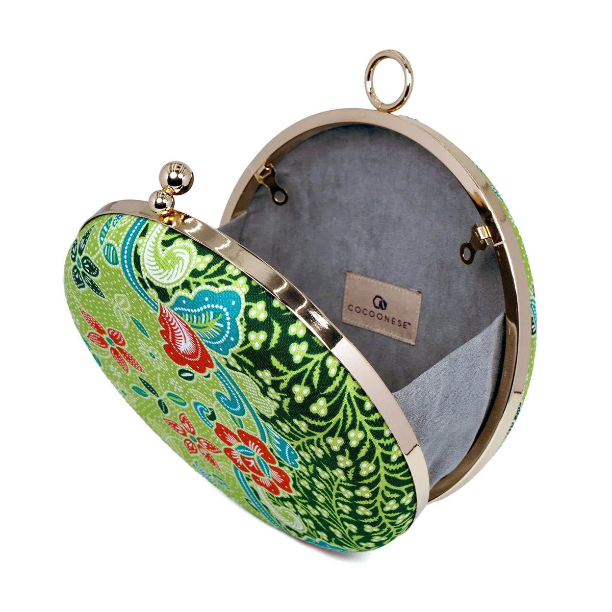 COCOONESE | Round Hard Case Bamboo Handle Bag - Kawung(GN)