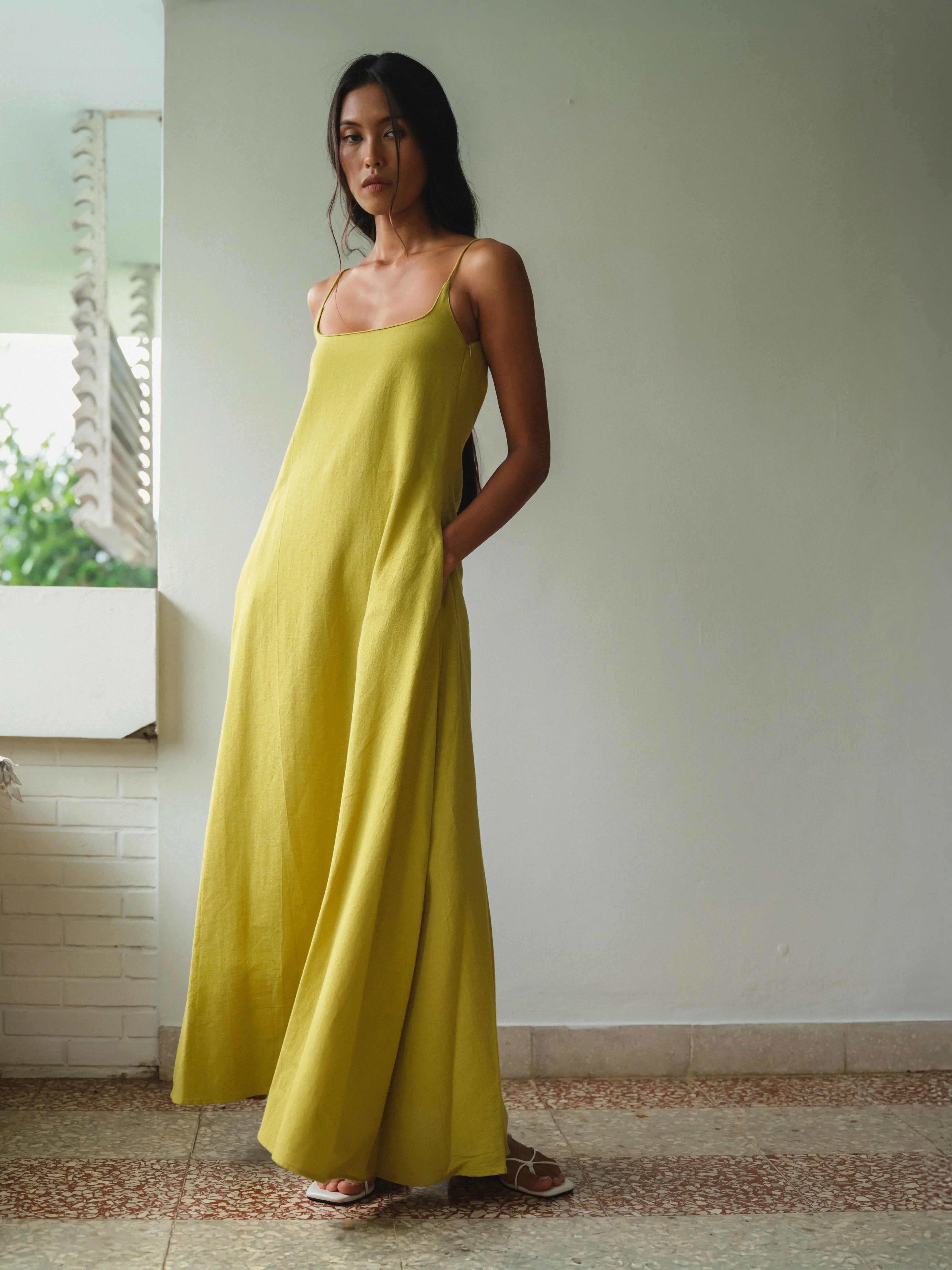SAYA | MAE - Rounded Square Neck Maxi Dress