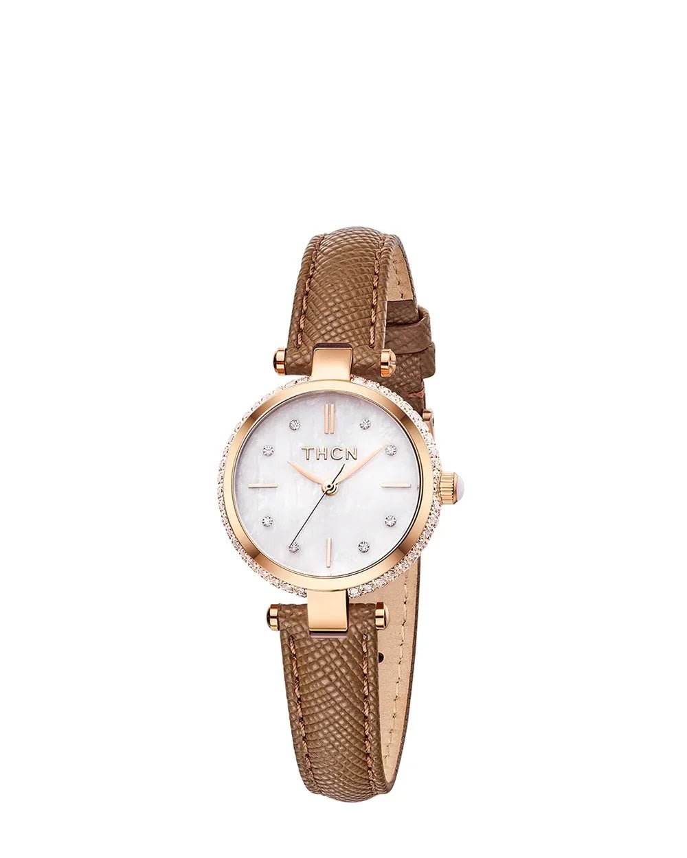 BLACK BY BLUE BRAVE | THCN T· I Mother-of-Pearl Dial Brown Leather Strap Watch
