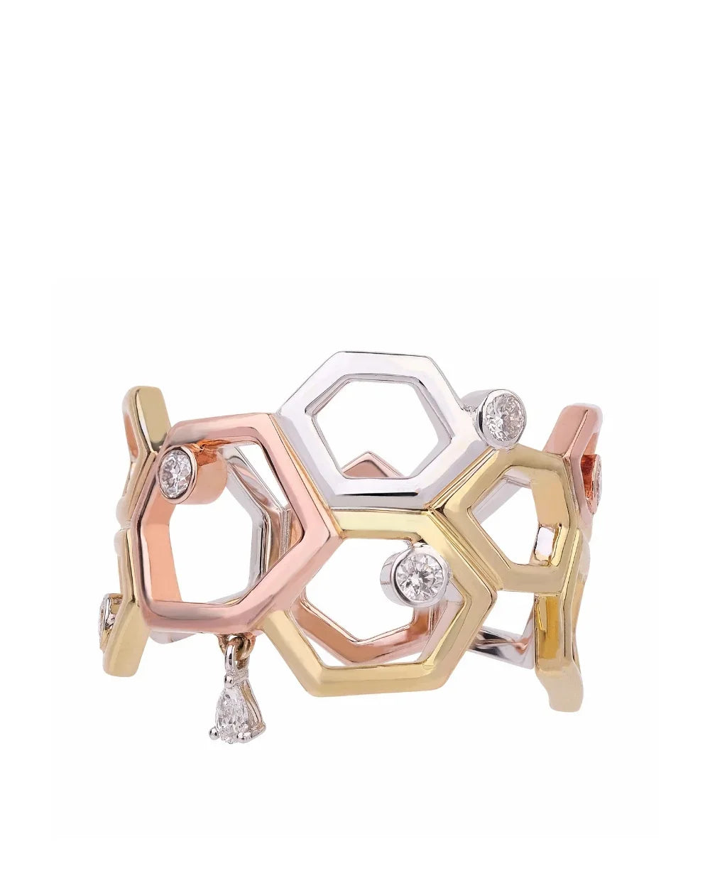 CREATIVE JEWELLERY STUDIO | Design Award Winner, 18k 3-Tone Gold & Diamond Honeycomb Wide Ring by Royada Jewelry