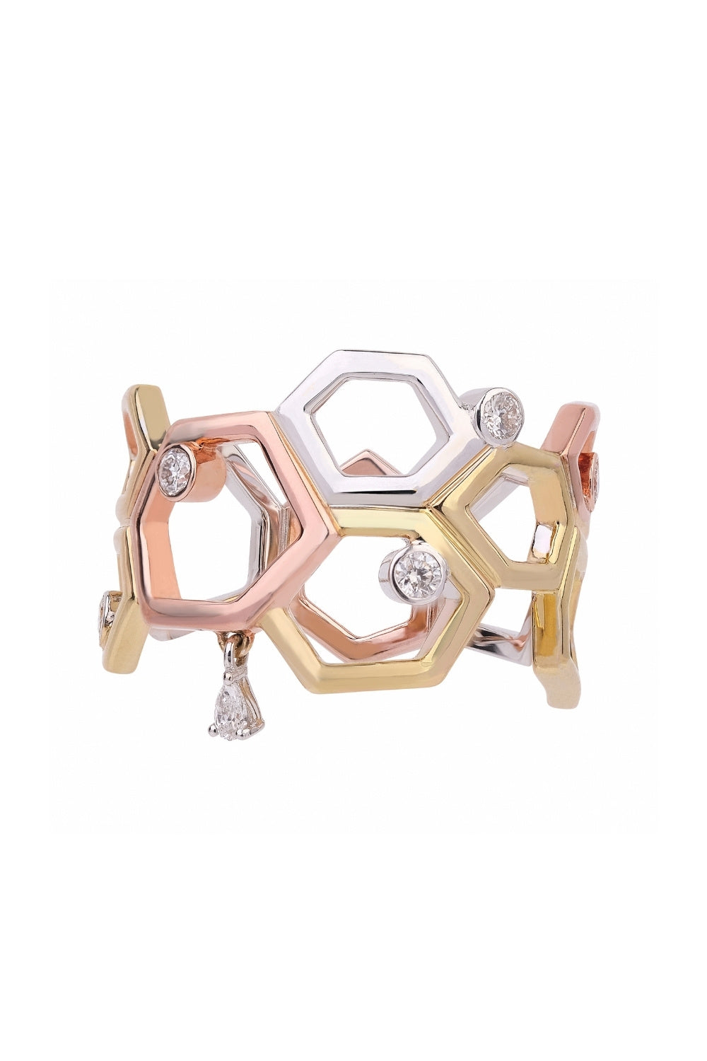 CREATIVE JEWELLERY STUDIO | Design Award Winner, 18k 3-Tone Gold & Diamond Honeycomb Wide Ring by Royada Jewelry
