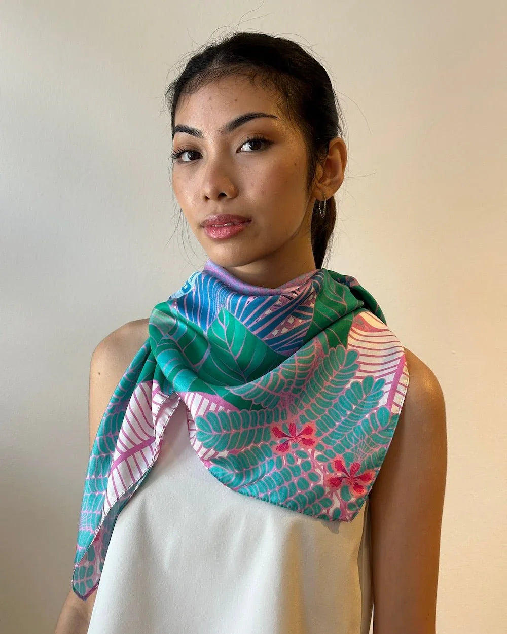 BINARY STYLE | Tropical Art Deco Silk Square Scarf 87x87cm