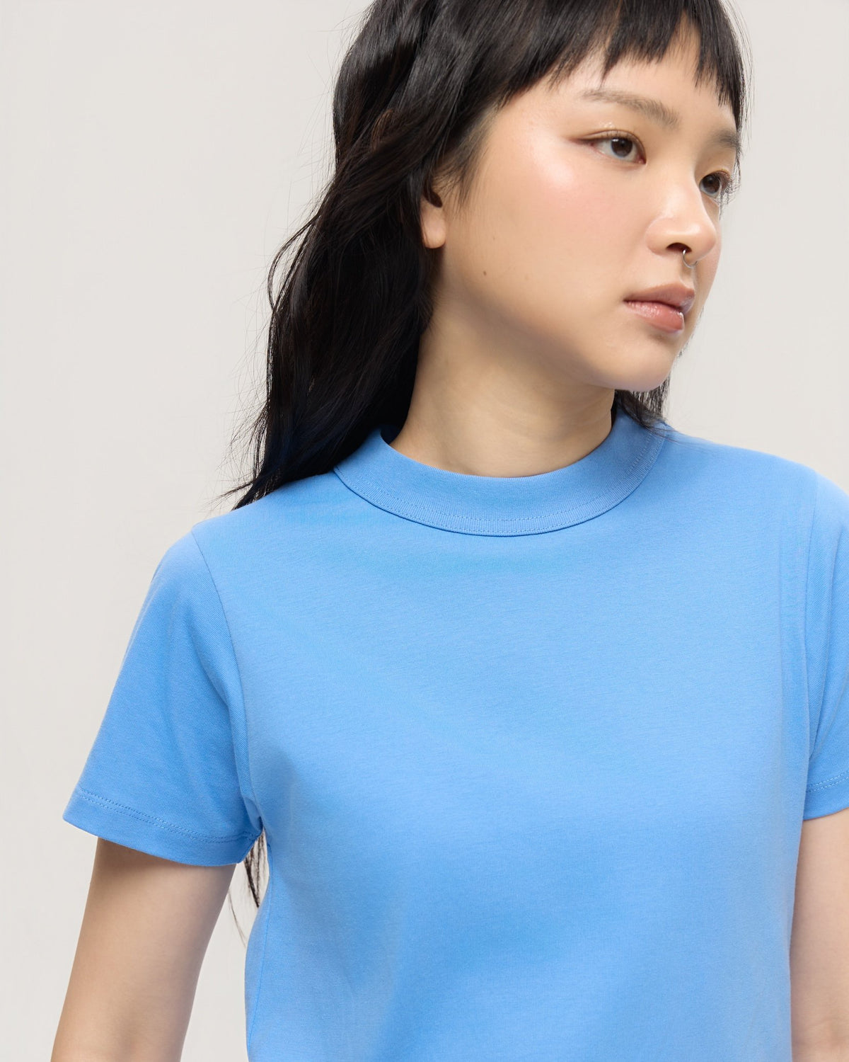 3EIGHTH | Mock Neck Tee in Azure Blue