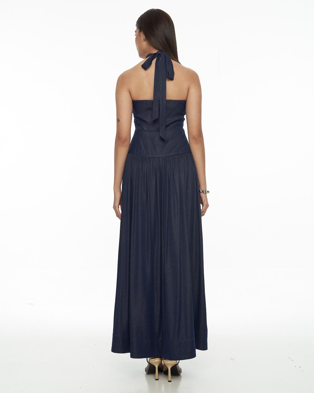 DRESSINGPAULA | Chambray Halter Maxi Dress