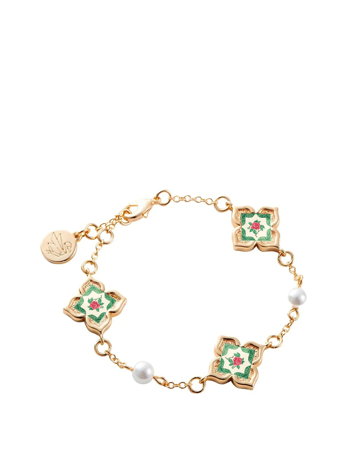 RARE BIRD COLLECTION | Peranakan Floral Pearl Bracelet | Emerald
