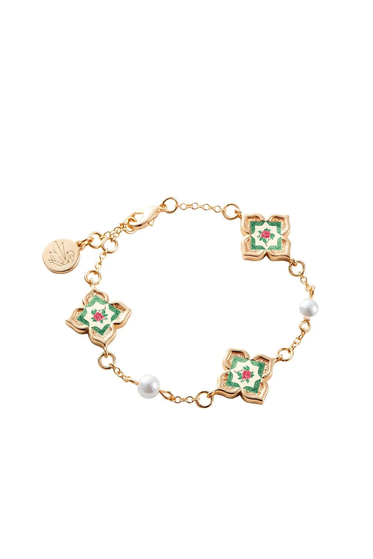 RARE BIRD COLLECTION | Peranakan Floral Pearl Bracelet | Emerald