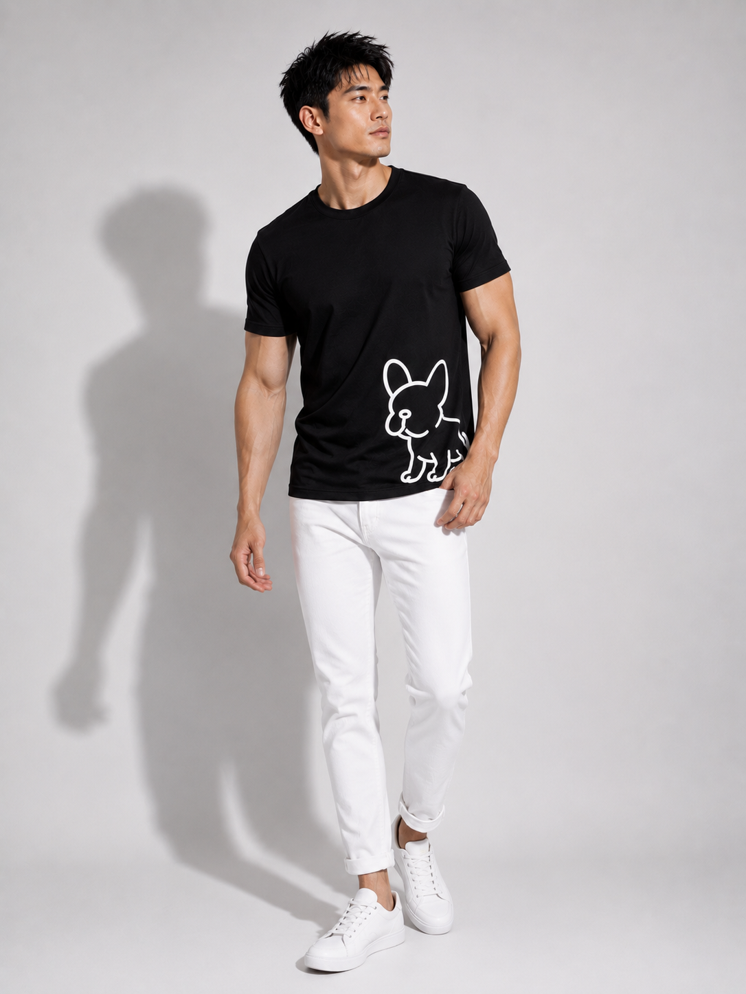 WRLD | BIG FRENCHIE ROUND NECK TEE | BLACK