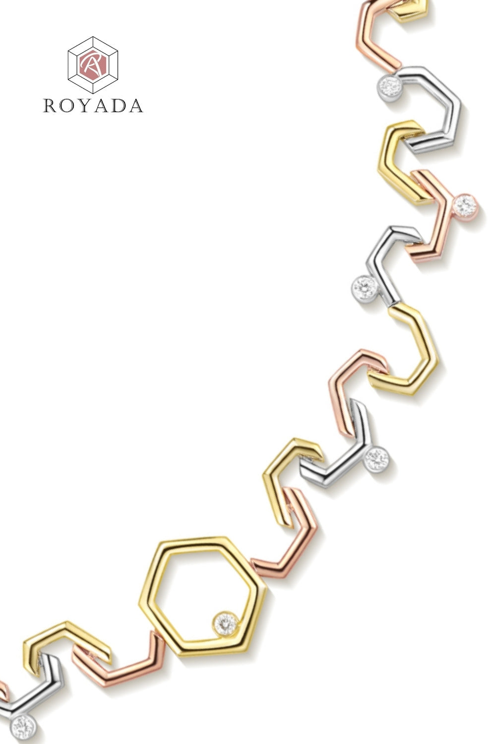 CREATIVE JEWELLERY STUDIO | 18k 3-Tone Gold & Diamond Honeycomb Collar Bone Necklace by Royada Jewelry