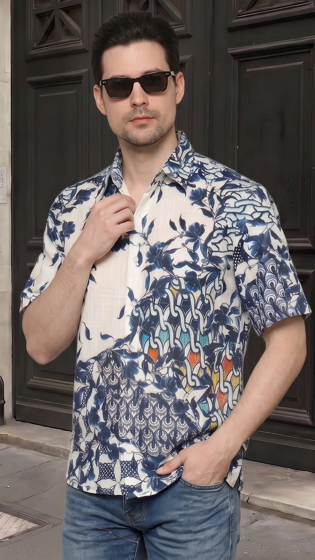 KANZI COLLECTION | Indigo Art-Print Shirt