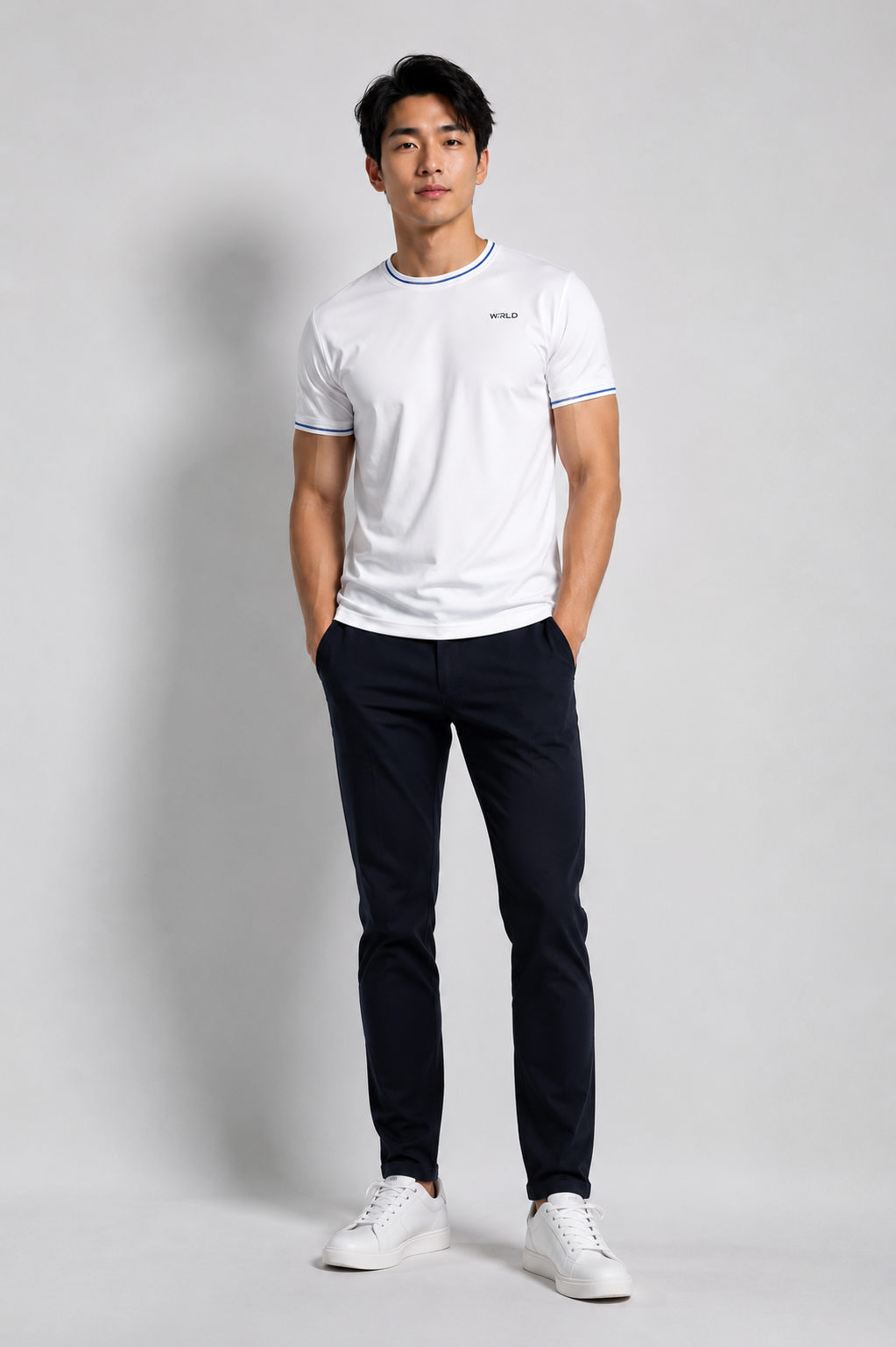 WRLD | Topstitch Round Neck Tee | White