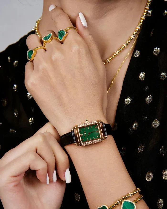 BLACK BY BLUE BRAVE | THCN Hยท II Eggshell Green Dial Black Leather Strap Watch
