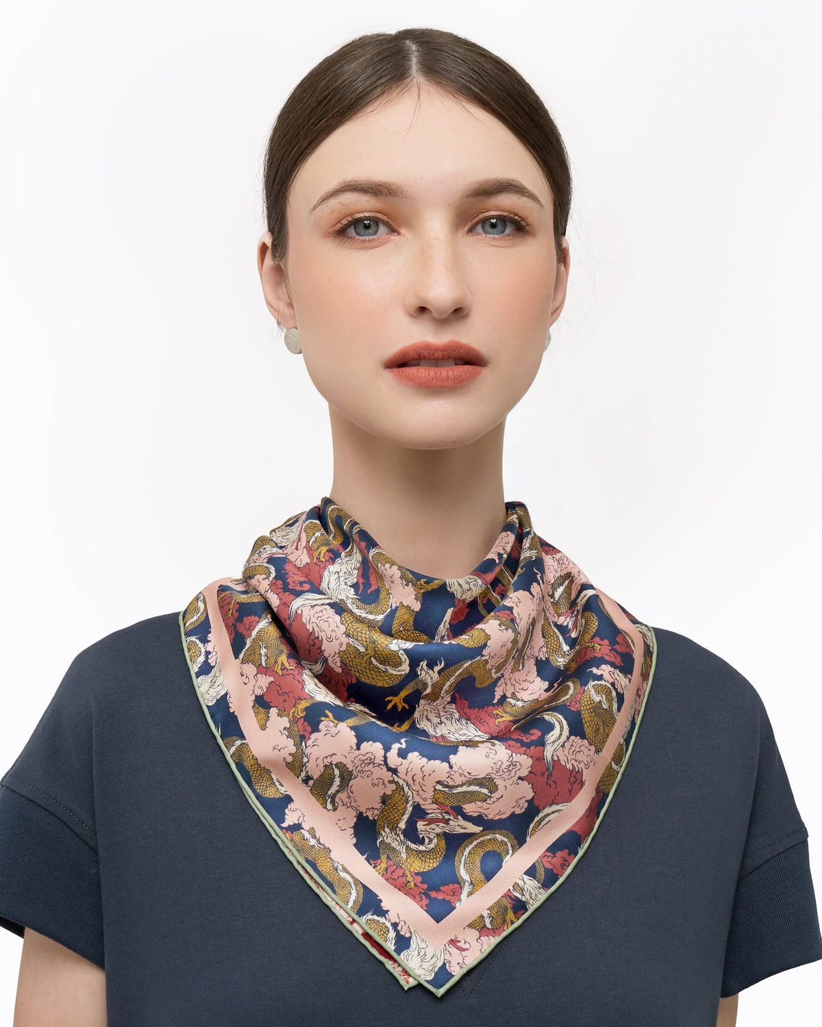 STUDIO QILING | Dragon Scarlet Indigo Double Side Silk Scarf 65