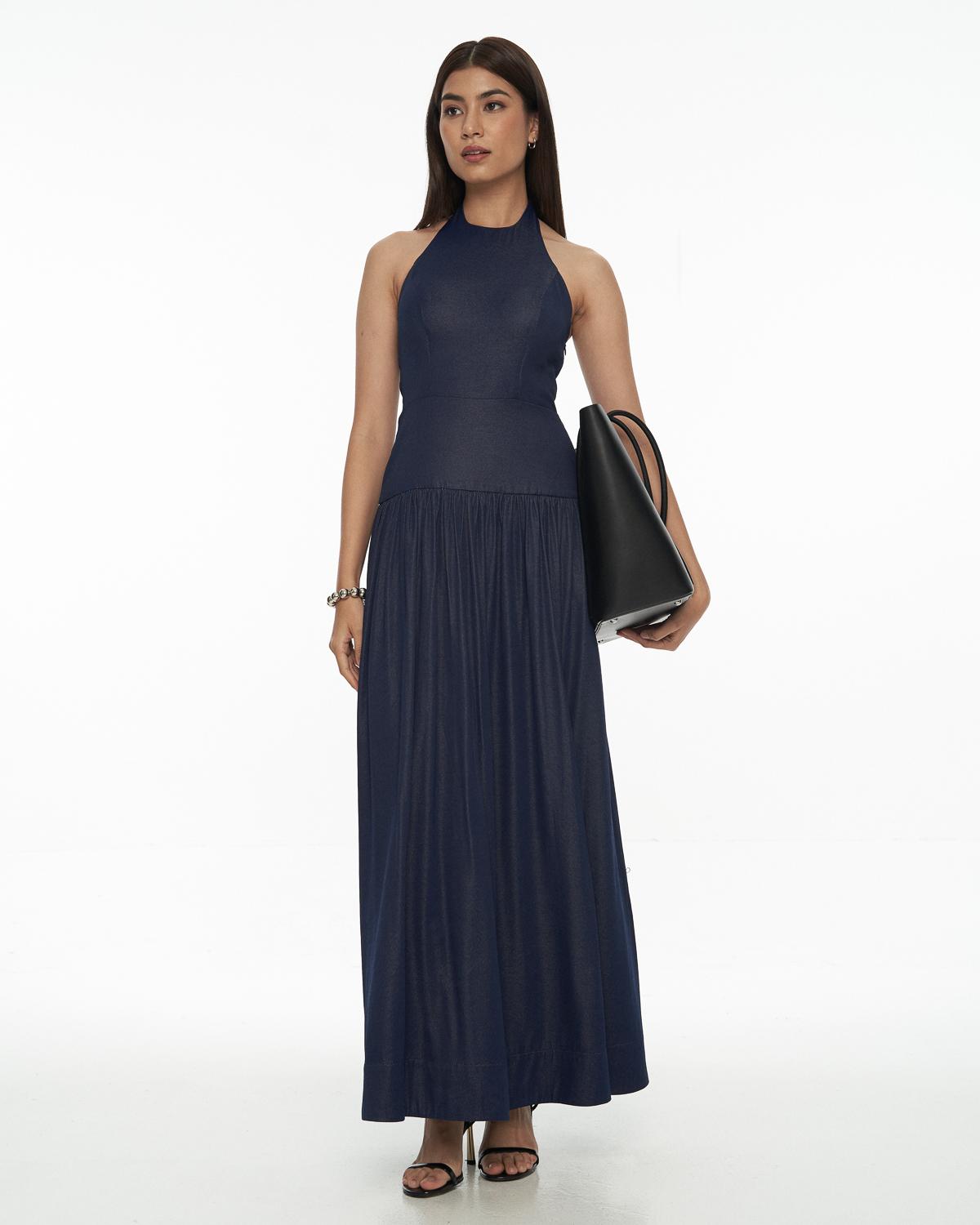 DRESSINGPAULA | Chambray Halter Maxi Dress