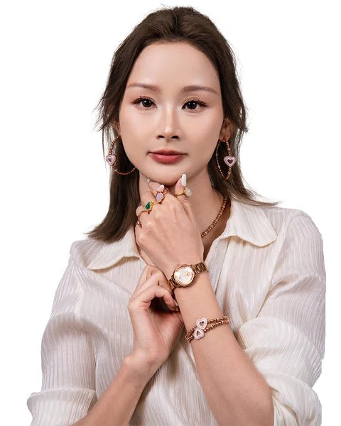 BLACK BY BLUE BRAVE | Cupid 28mm White Mother Of Pearl Dial Heart Shaped Hands Rose Gold Bracelet Watch