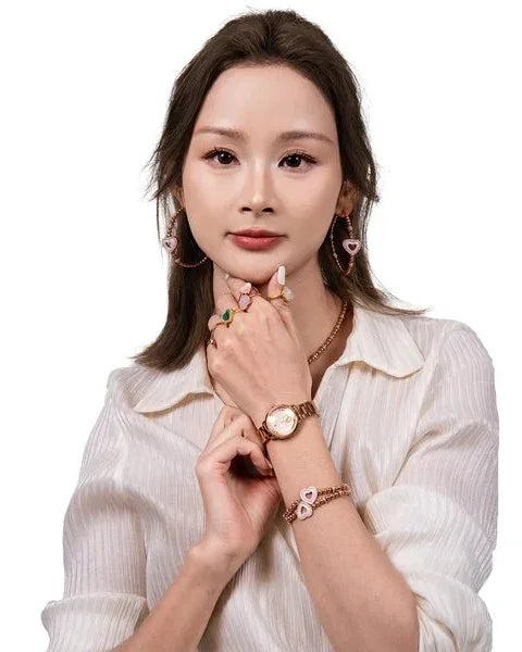 BLACK BY BLUE BRAVE | Cupid 28mm White Mother Of Pearl Dial Heart Shaped Hands Rose Gold Bracelet Watch