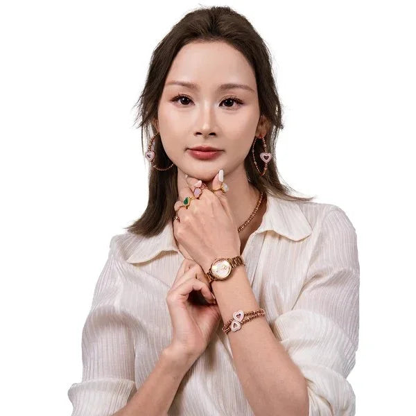 BLACK BY BLUE BRAVE | Cupid 28mm White Mother Of Pearl Dial Heart Shaped Hands Rose Gold Bracelet Watch