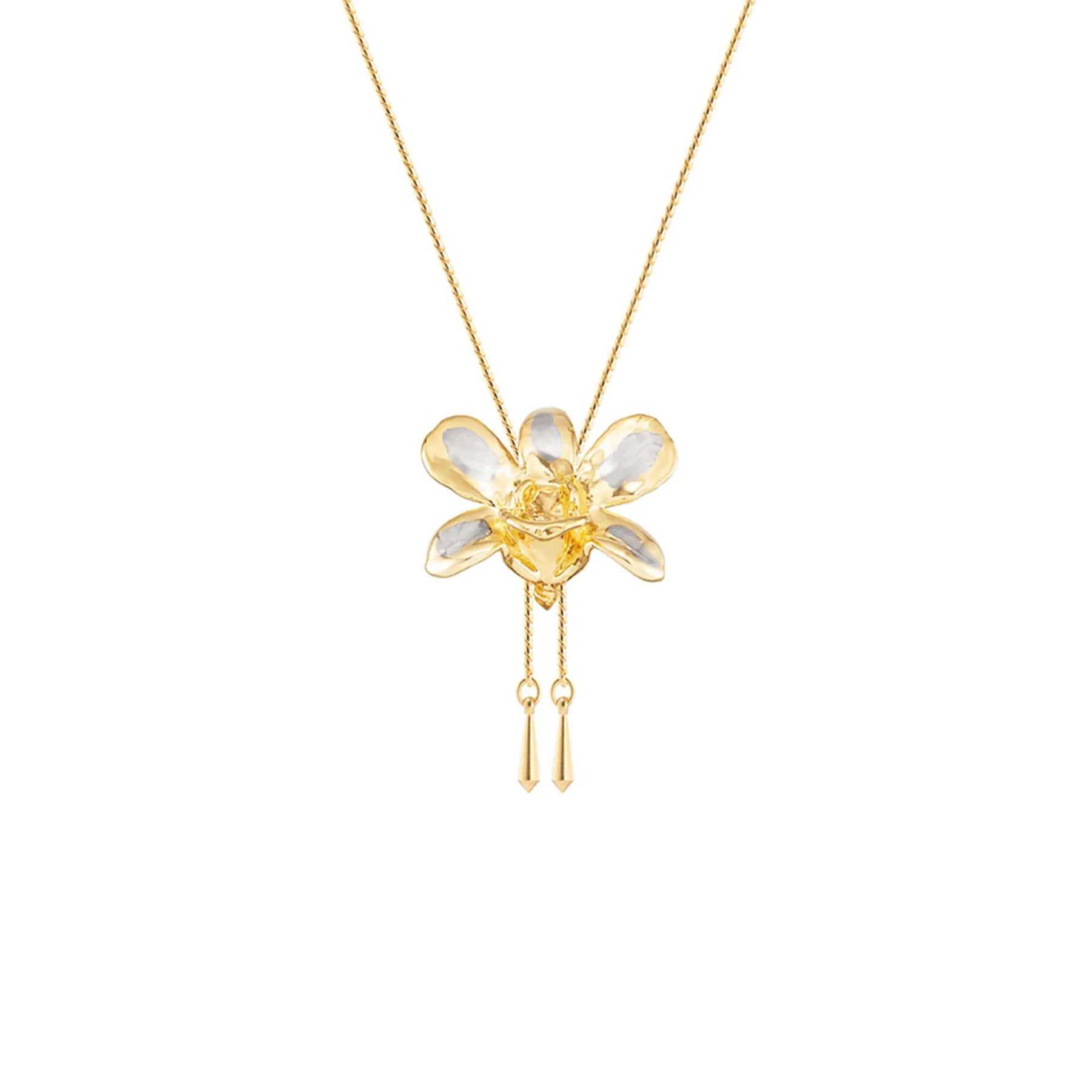 RISIS | Dendrobium Orchid Long Slider Necklace in Gold & Palladium