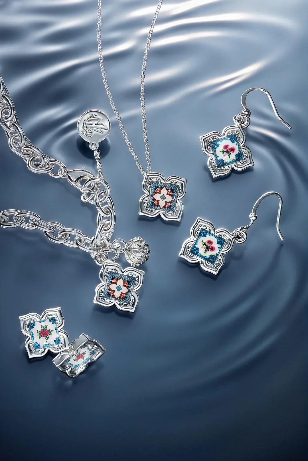 RARE BIRD COLLECTION | Peranakan Floral Stud - Silver Pixie Pomp