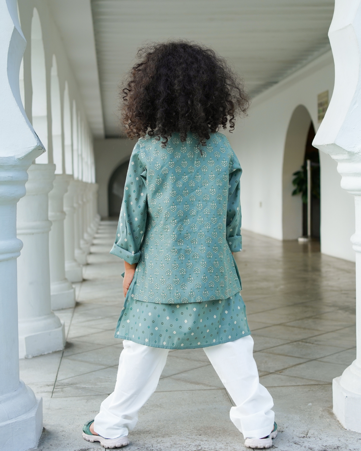 NIMBU | Vir Sage Green Boys Kurta Pajama Jacket in Muslin Cotton