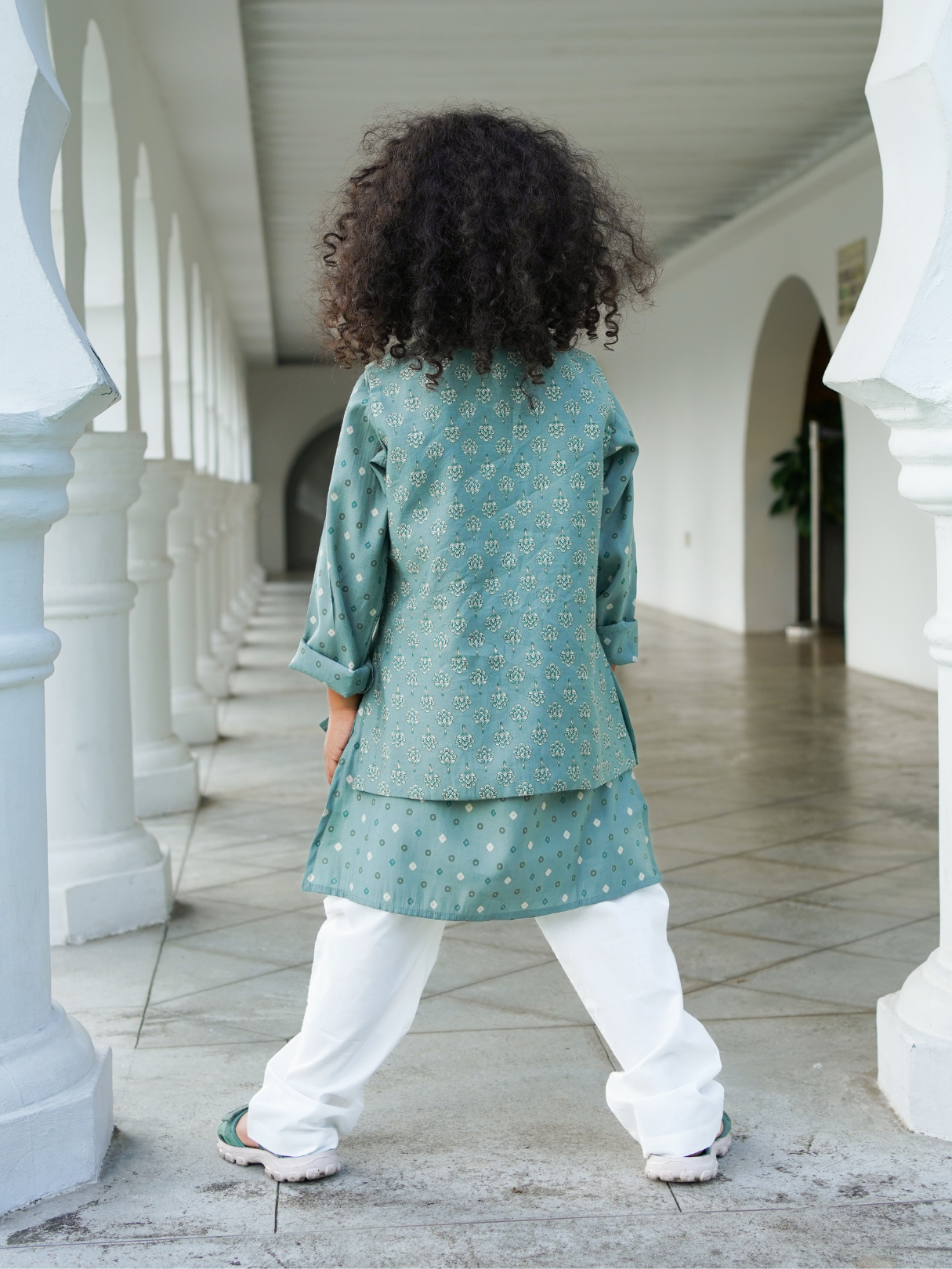 NIMBU | Vir Sage Green Boys Kurta Pajama Jacket in Muslin Cotton