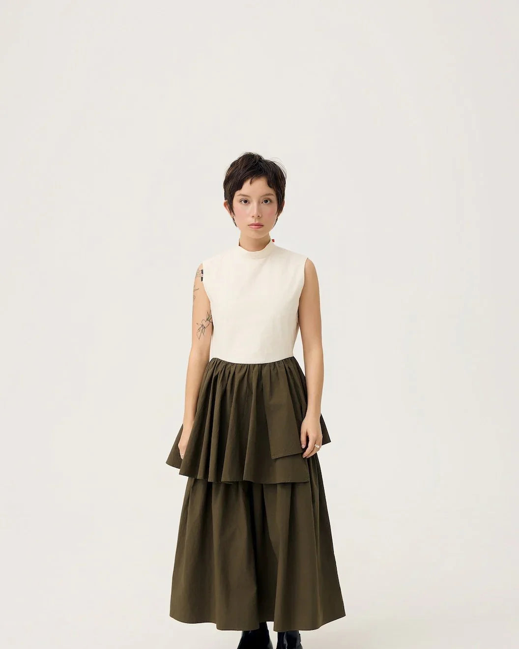 3EIGHTH | Ukabu Dress in Olive & Cream