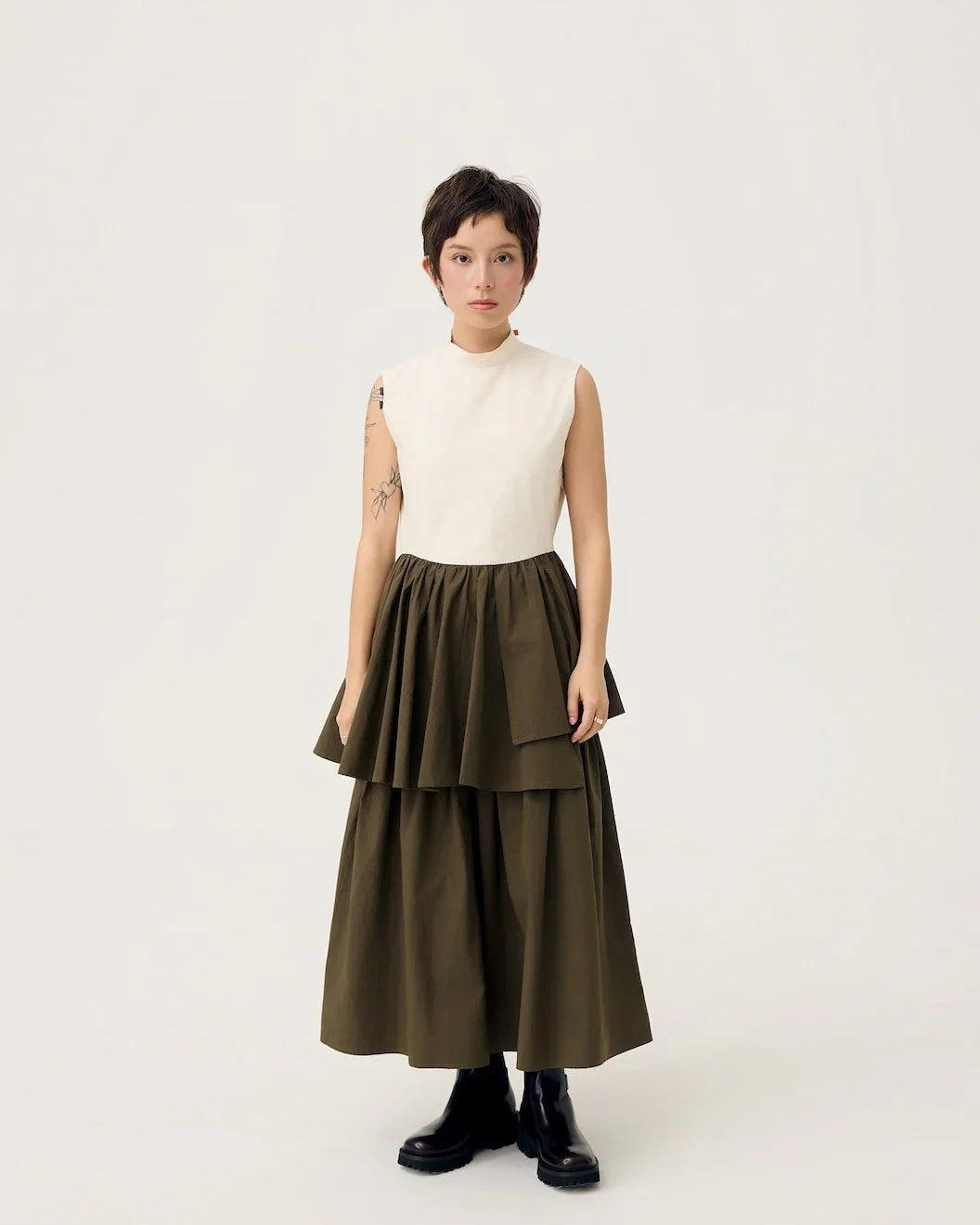 3EIGHTH | Ukabu Dress in Olive & Cream
