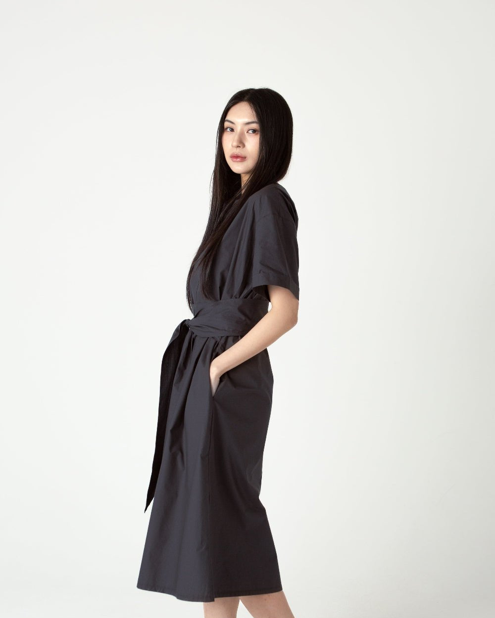 SAERO COLLECTIVE | Wrapline Dress | Charcoal Grey