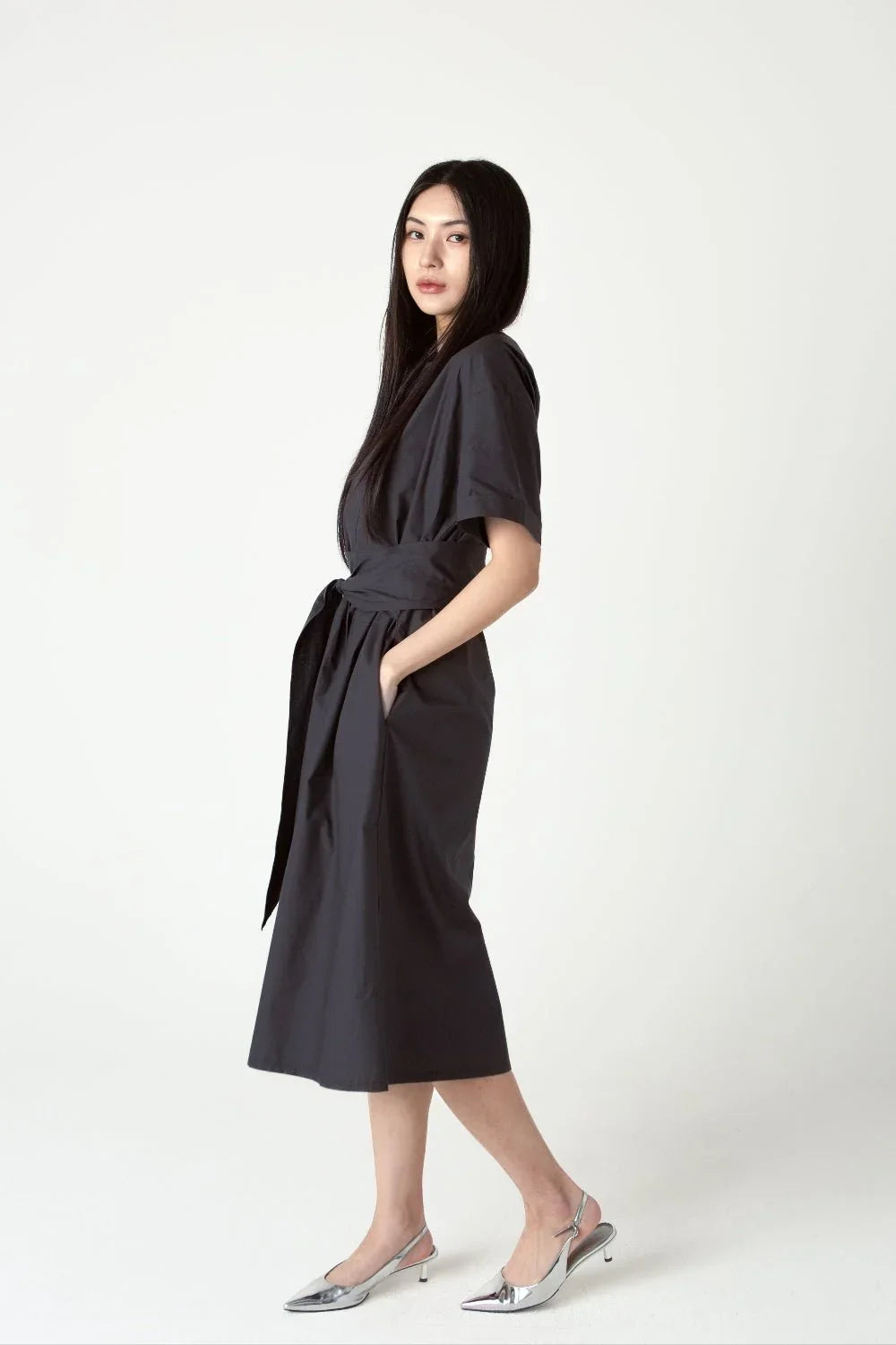 SAERO COLLECTIVE | Wrapline Dress | Charcoal Grey