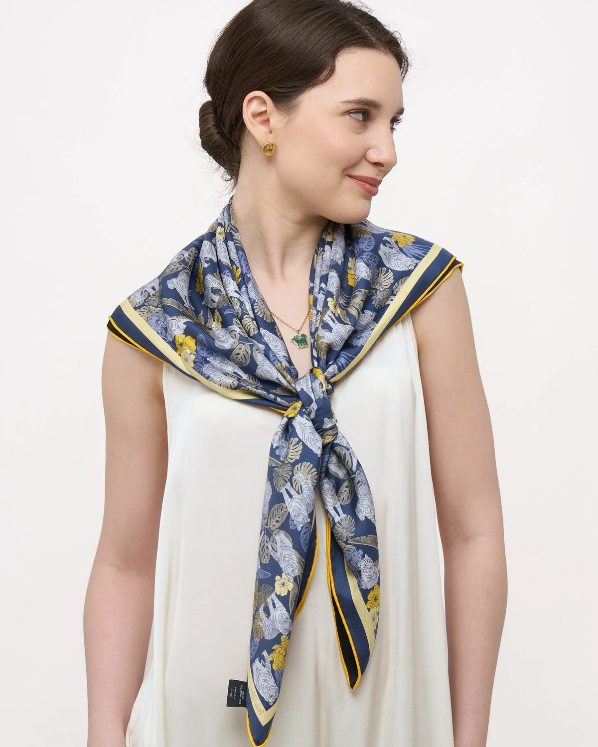 STUDIO QILING | Tiger Navy Night Double Side Silk Scarf 100