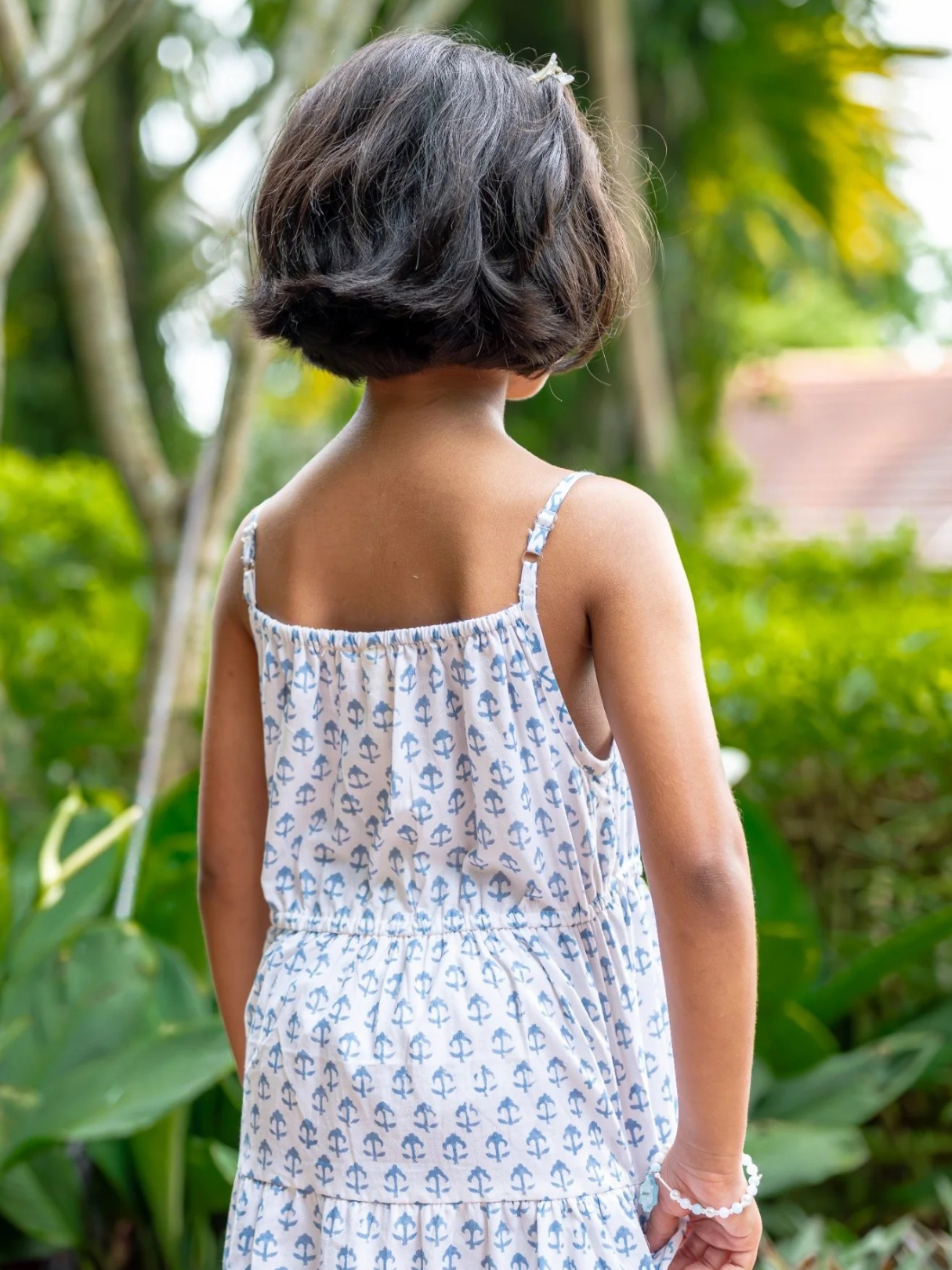 NIMBU | Sasha White Anchor Girls Long Dress in Cotton