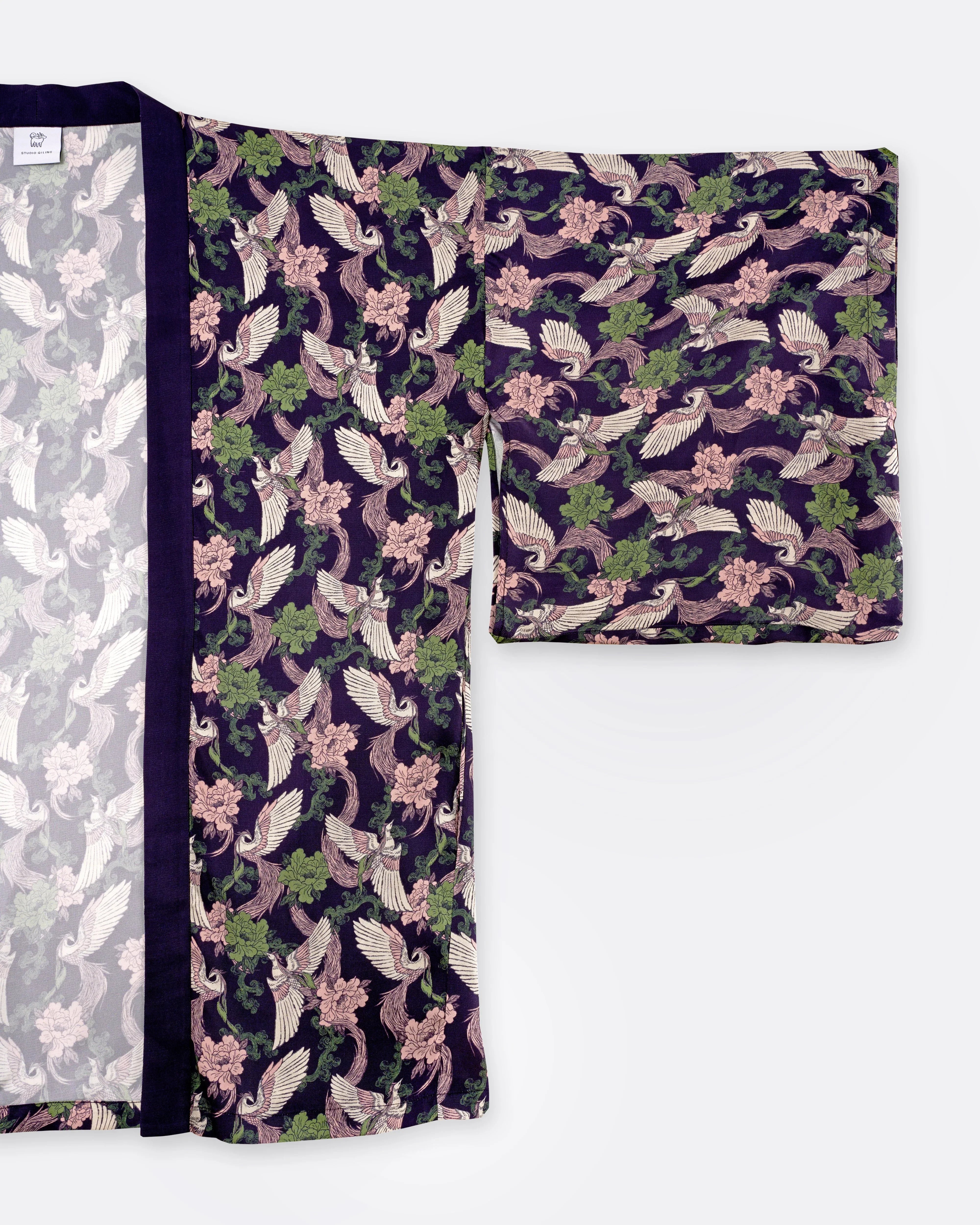 STUDIO QILING | Phoenix Pink Sage Silk Blend Kimono