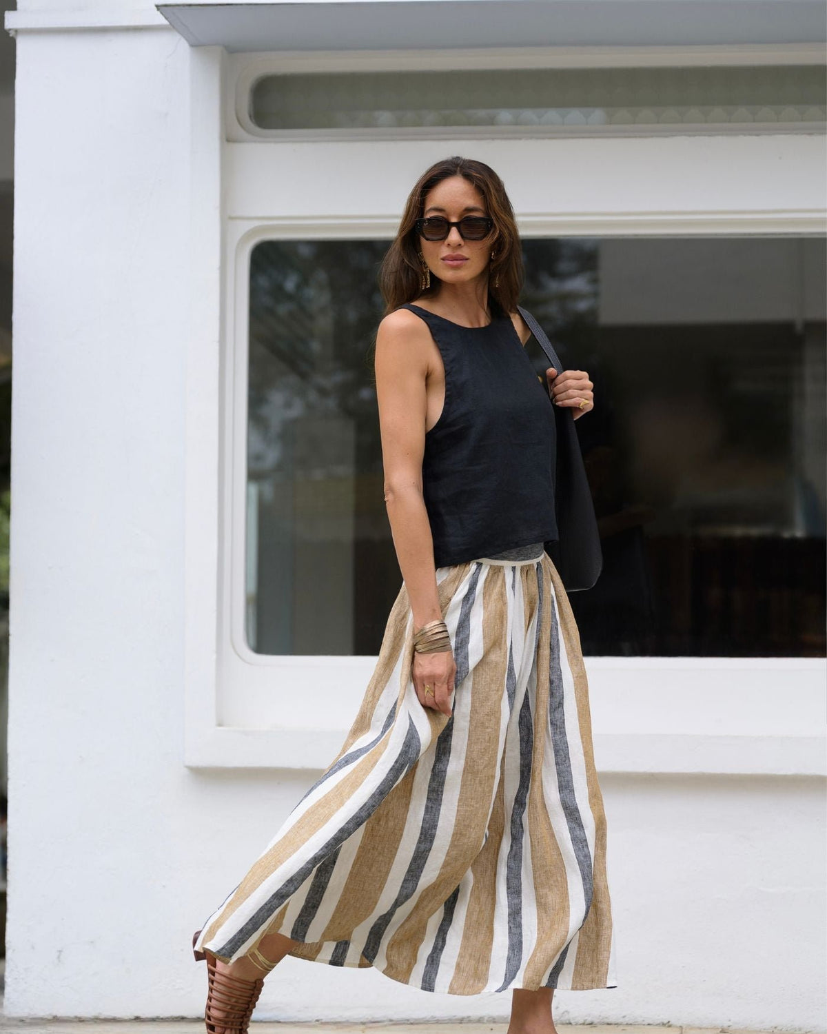 EDITION LIMITEE SINGAPORE | Long Skirt | Charcoal Stripes