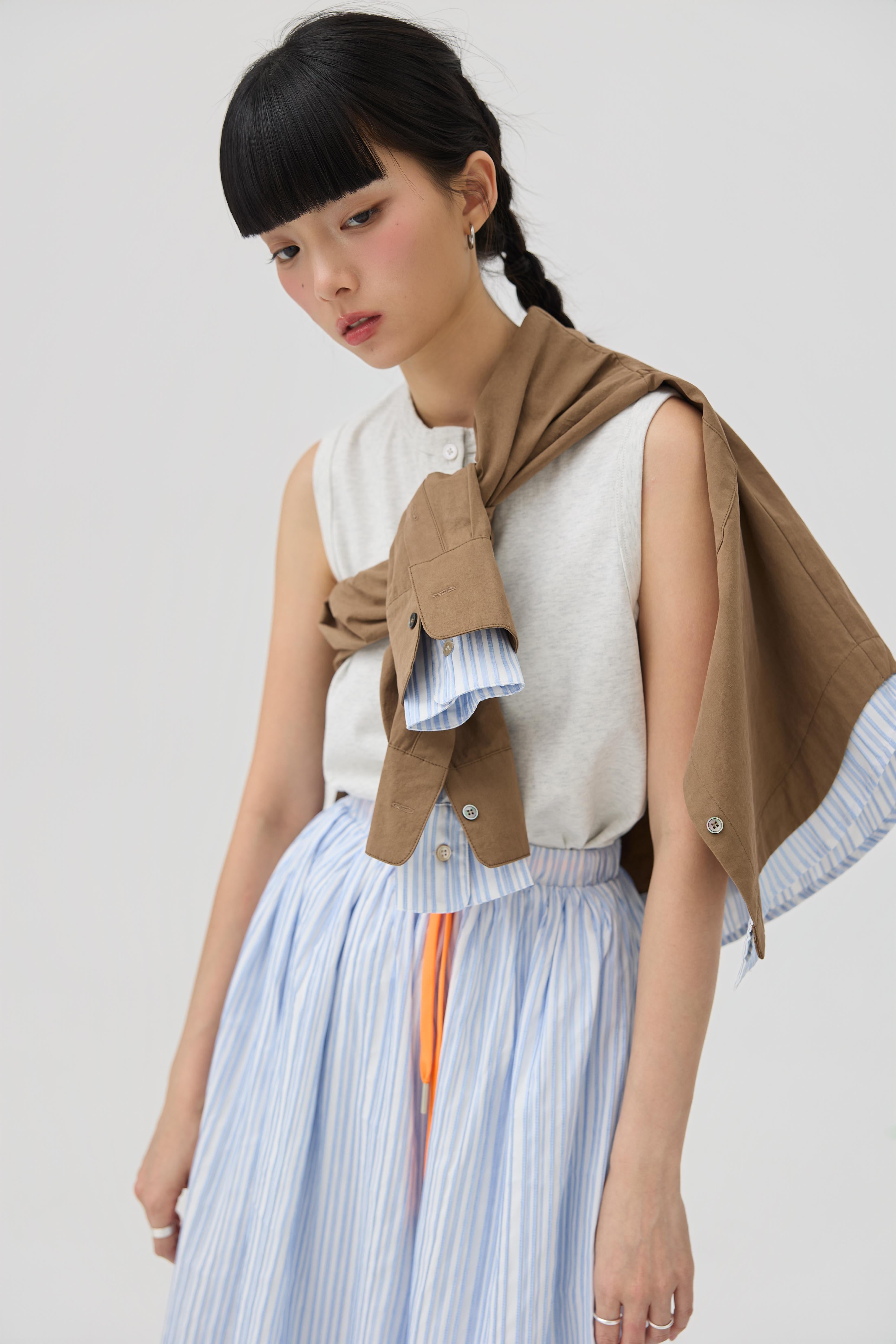 3EIGHTH | Musubi Henley Tank In Grey Marl