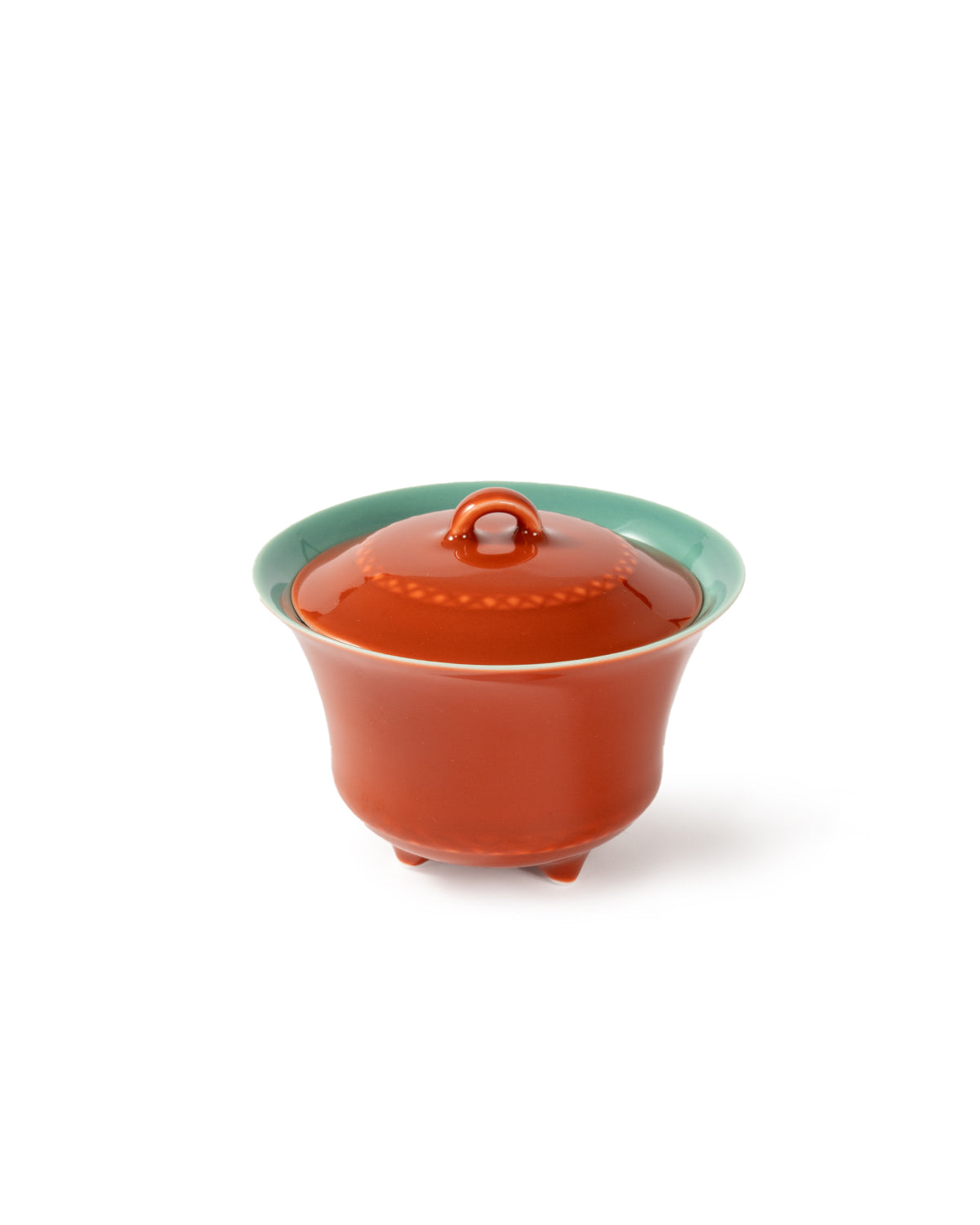 CRAFILAB | Brick Red & Turquoise Three&Legged Lidded Bowl