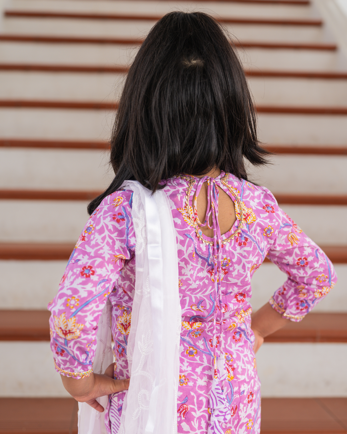NIMBU | Devi Mauve Girls Handblock Print Kurti Sharara
