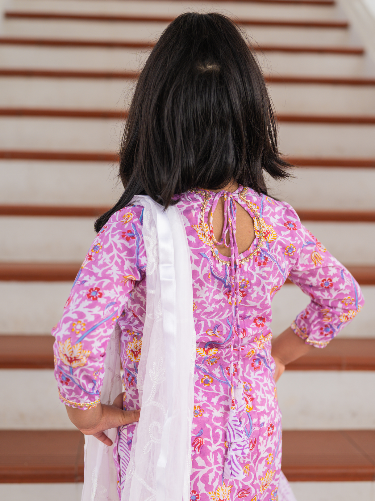 NIMBU | Devi Mauve Girls Handblock Print Kurti Sharara