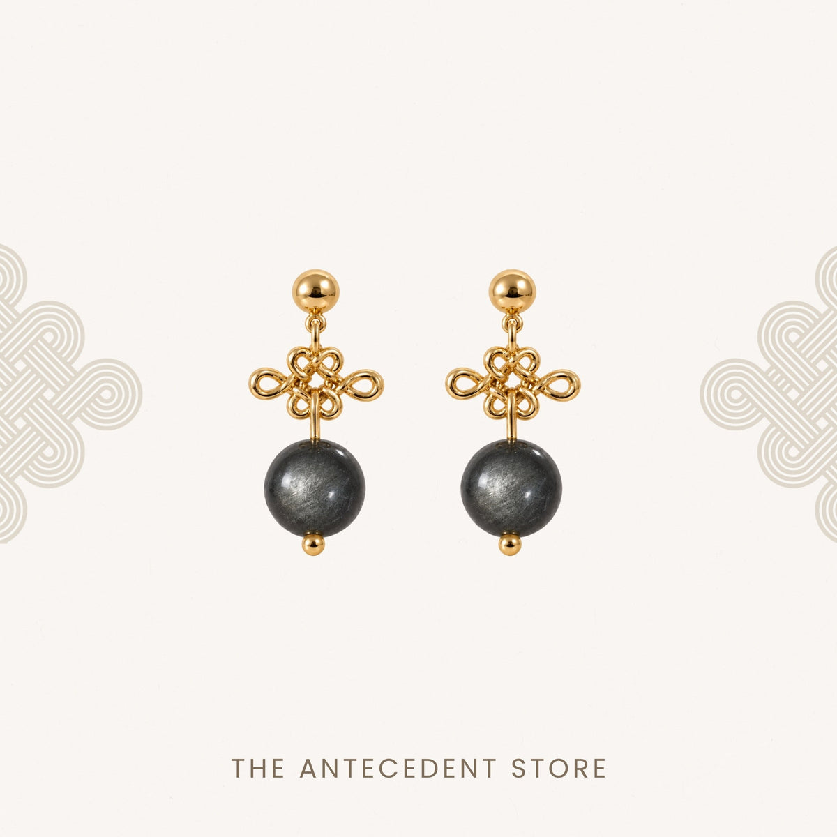 THE ANTECEDENT STORE | Ruyi Knots With Silver Obsidian Earrings