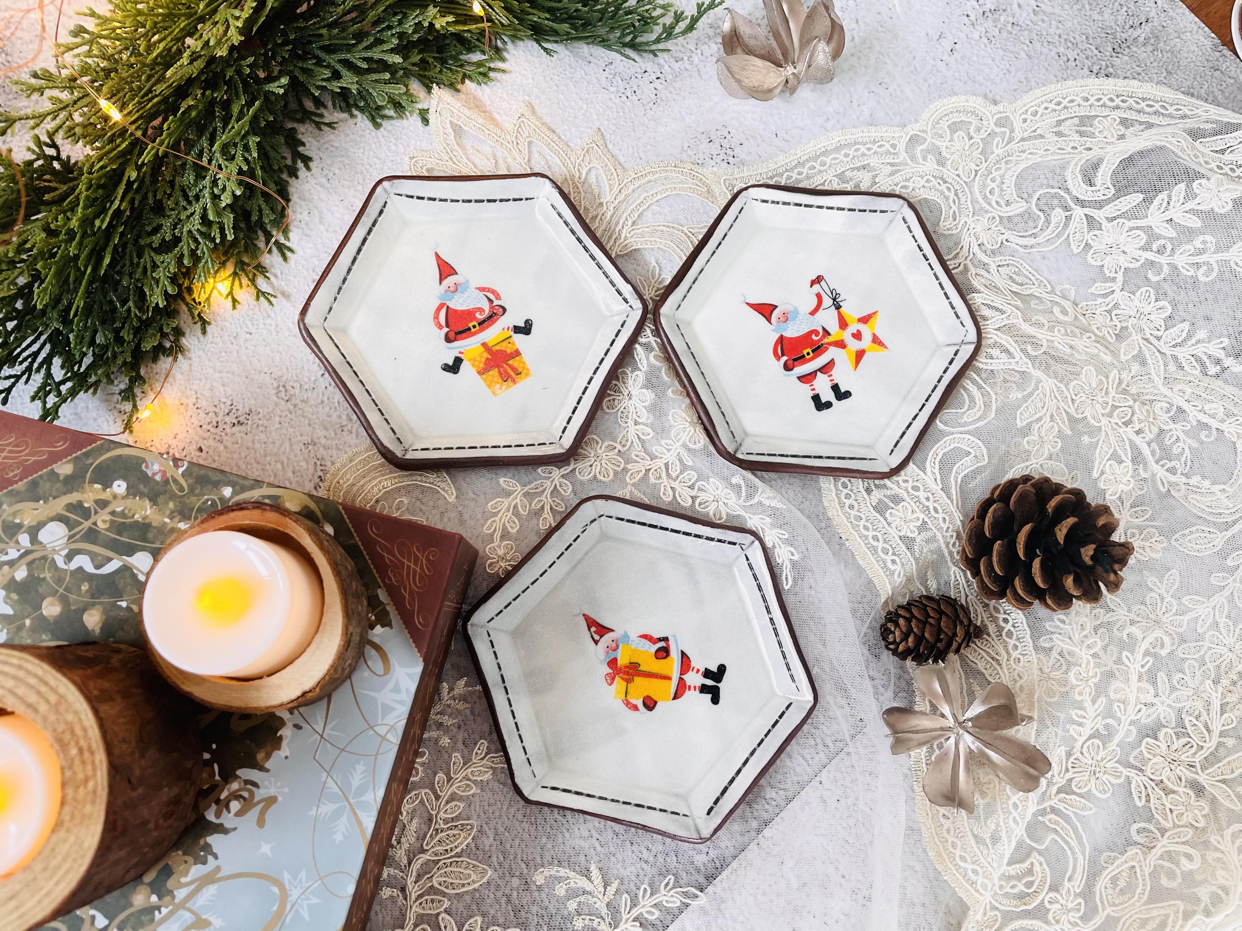 CERAMICS BY JAS | 14. Handmade Ceramic Christmas Coaster Set Of 4 - Brown Clay