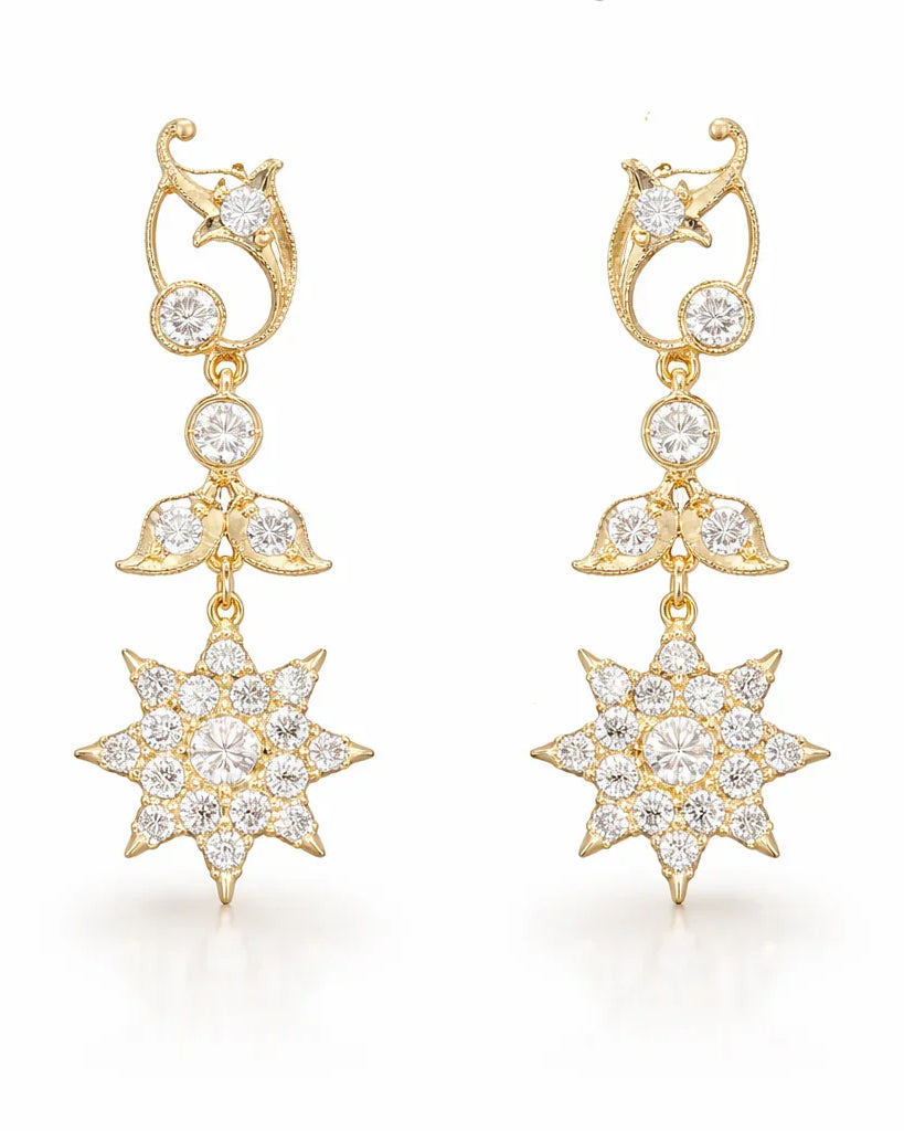 FOUNDATION JEWELLERS | 750 Y/G Peranakan Natural Diamond Earring "Star" 5.50gm D44-0.94ct