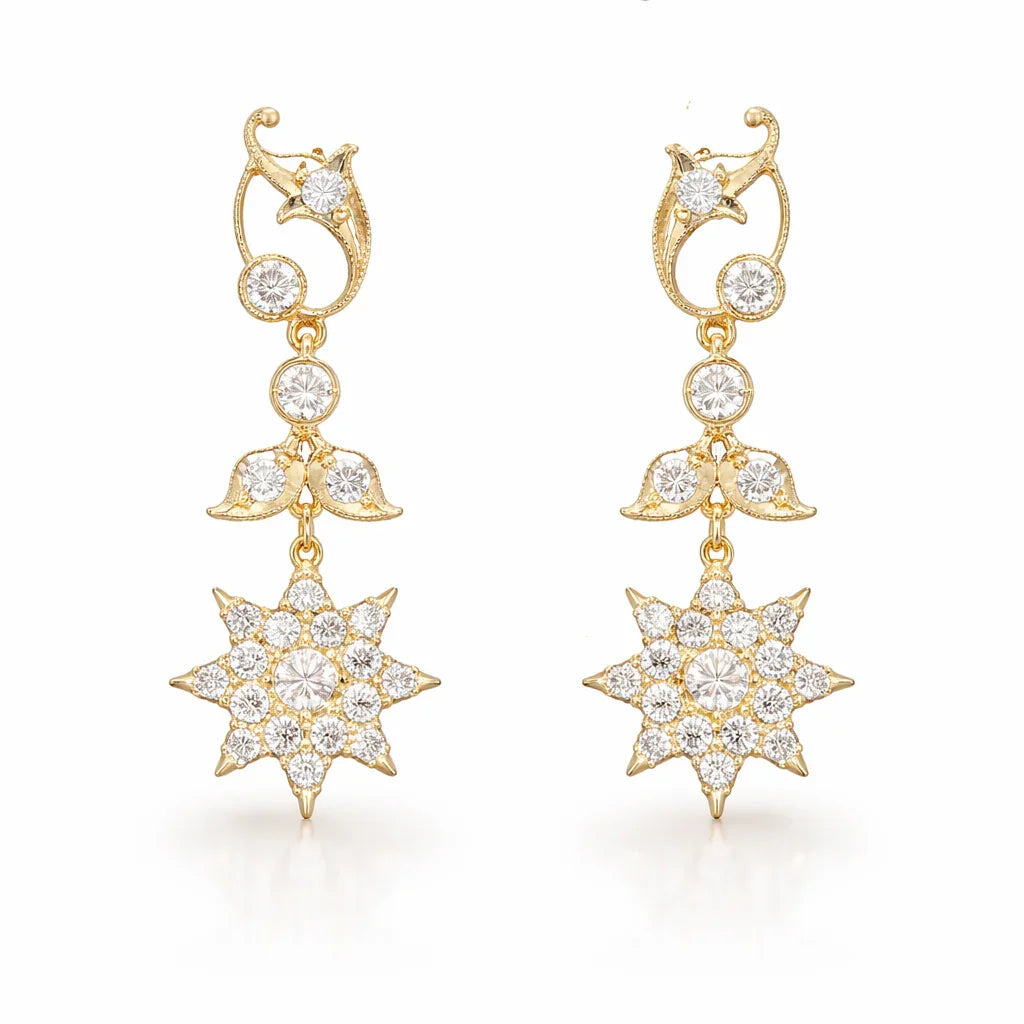 FOUNDATION JEWELLERS | 750 Y/G Peranakan Natural Diamond Earring "Star" 5.50gm D44-0.94ct
