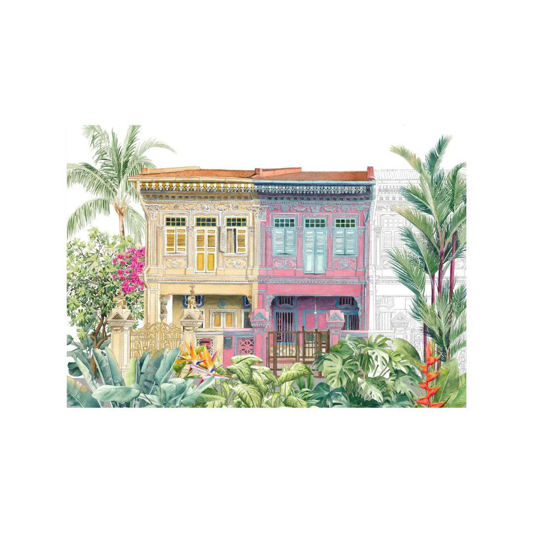 SINGLAPA | Peranakan Yellow/Pink Shophouse Art Print