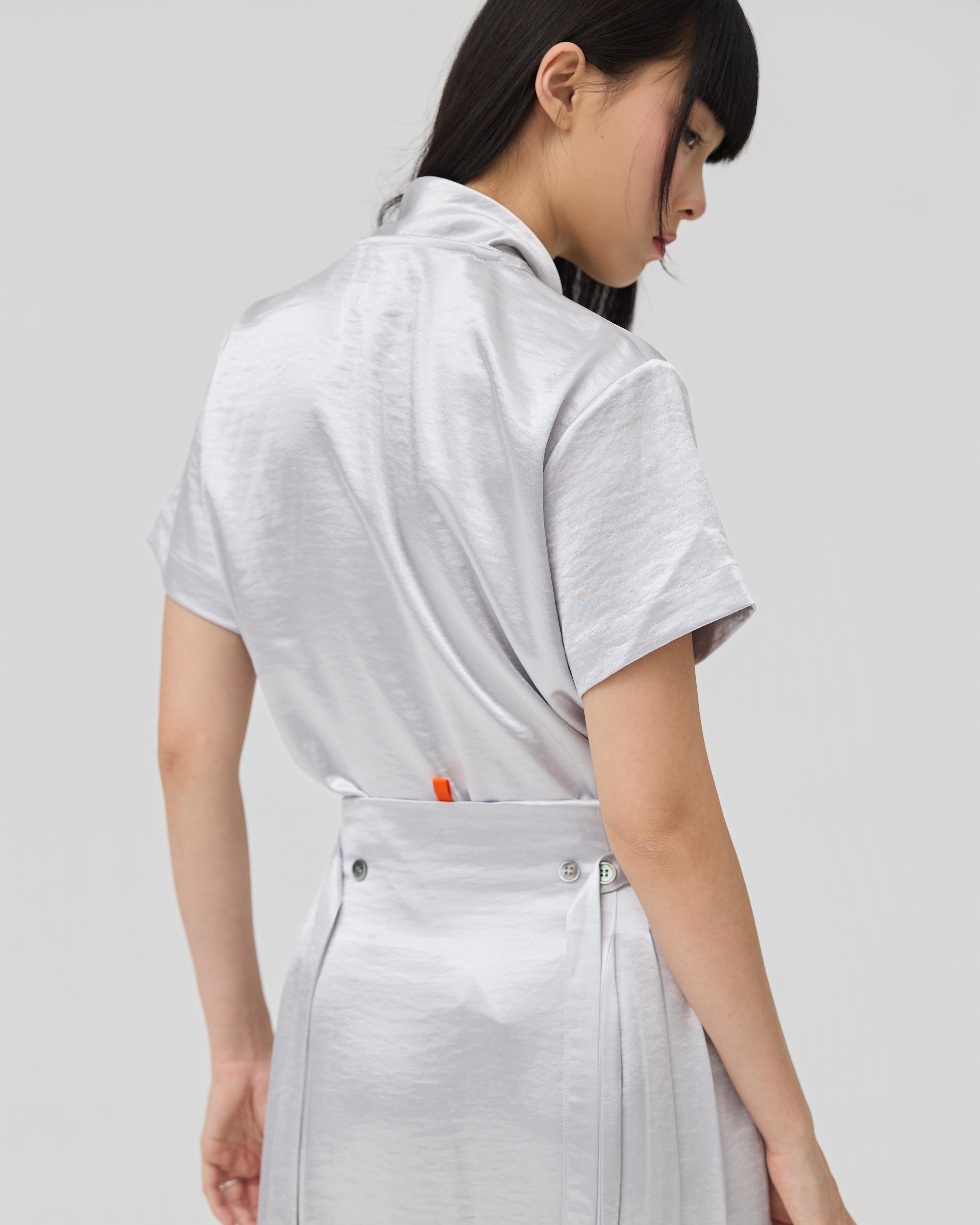 3EIGHTH | Nimai 2-Way Scarf Top In Silver Satin