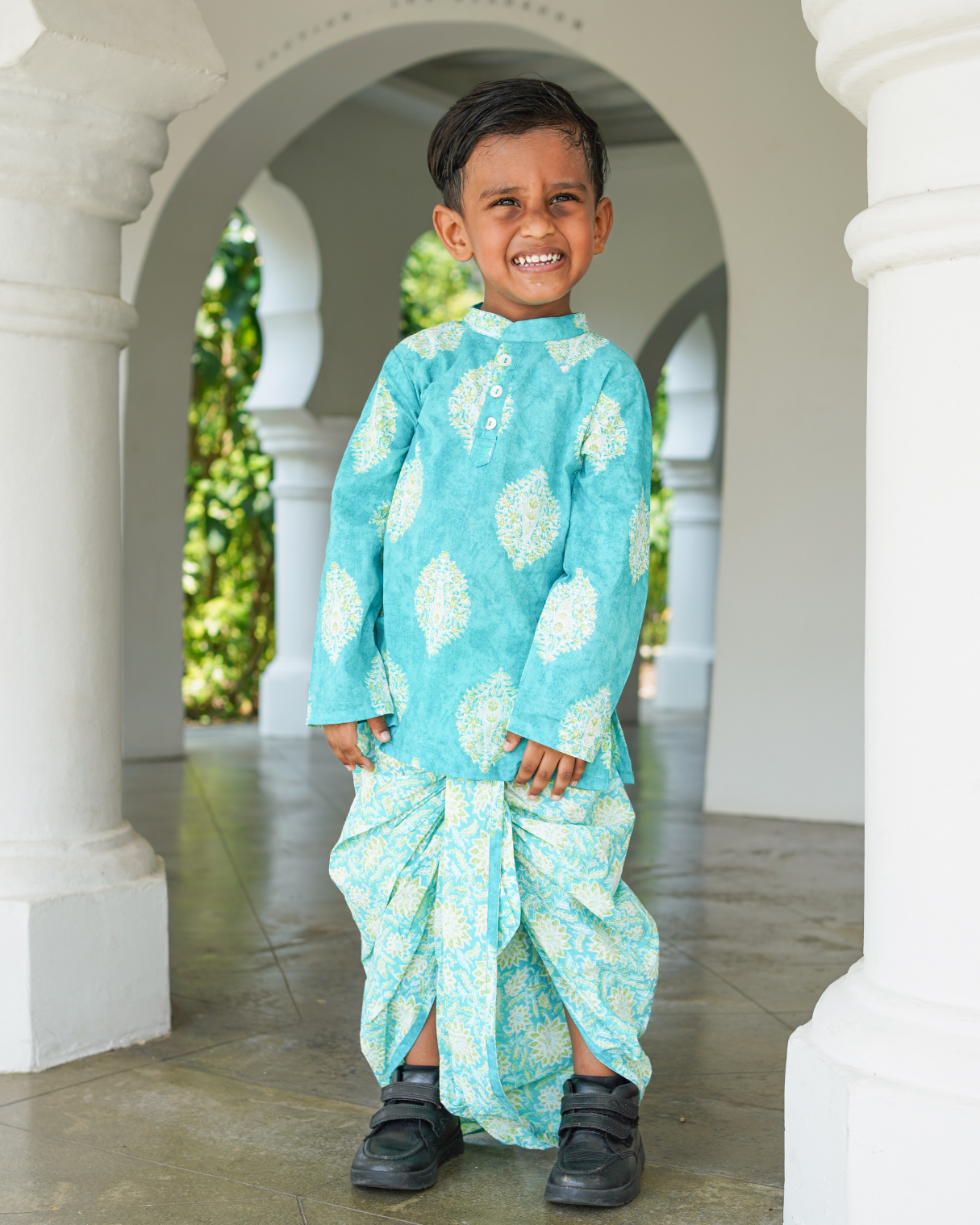 NIMBU | Mira Blue Boys Kurta Dhoti In Cotton