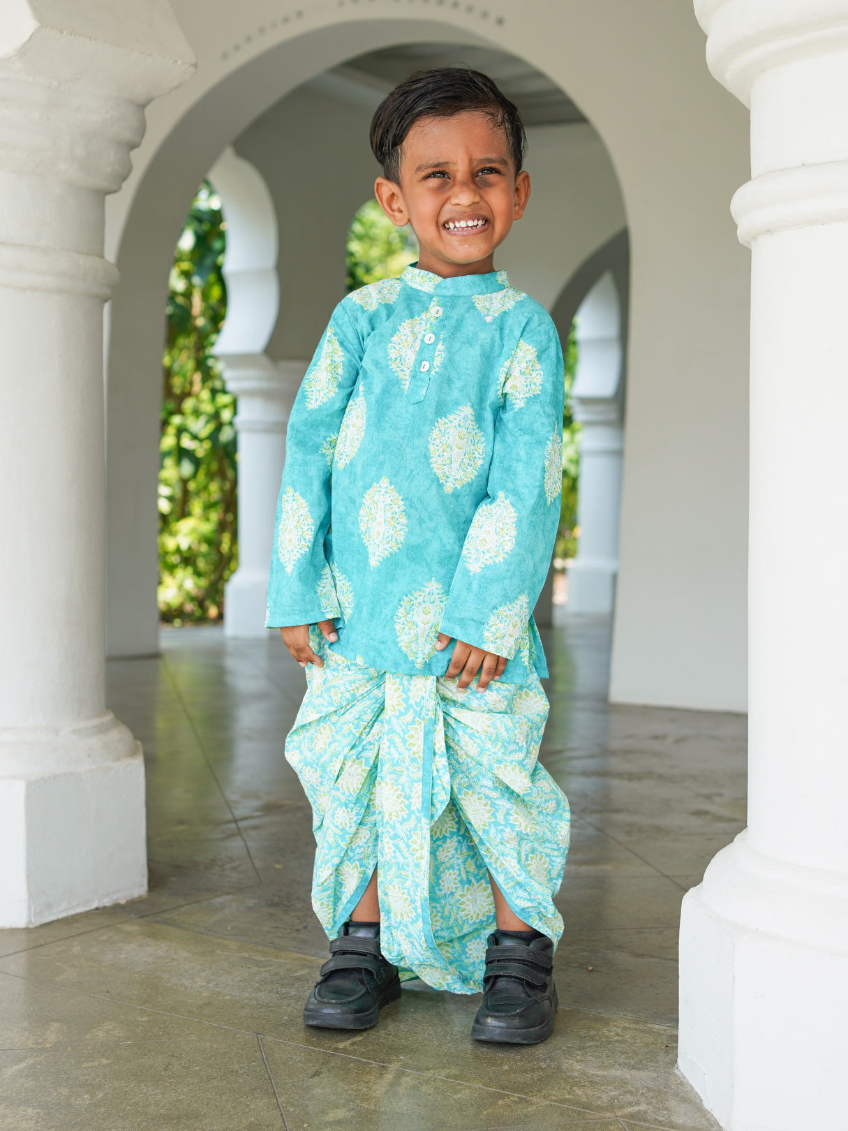 NIMBU | Mira Blue Boys Kurta Dhoti In Cotton