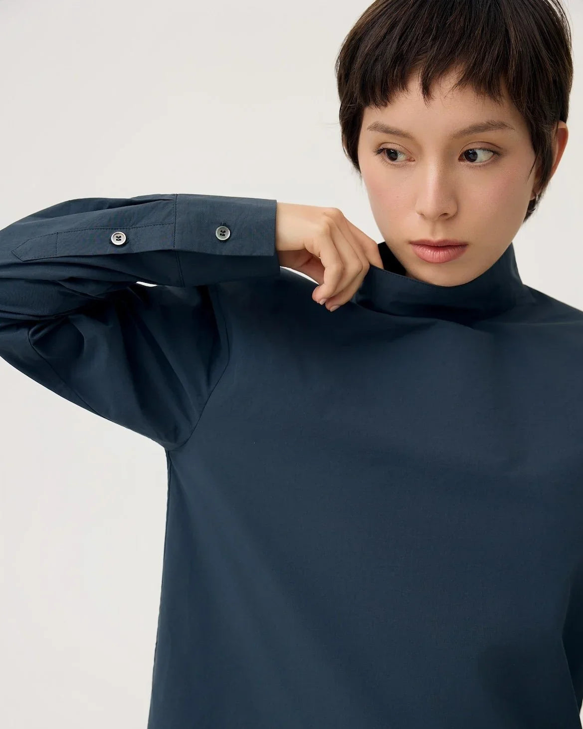 3EIGHTH | Oki Scarf Collar Top in Navy