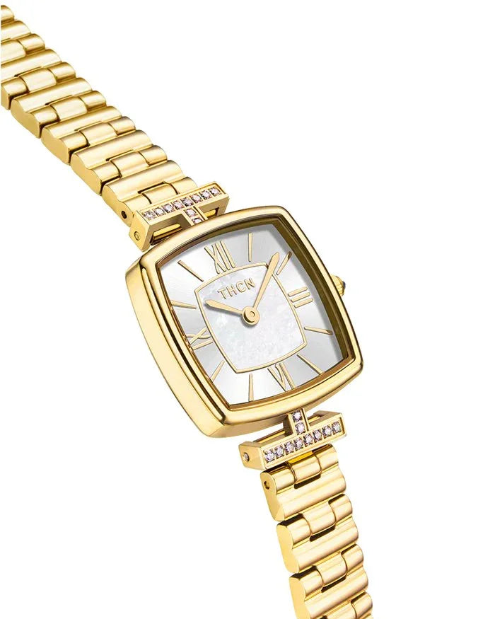 BLACK BY BLUE BRAVE | THCN Tยท II White Mother-of-Pearl Dial Gold Bracelet Watch