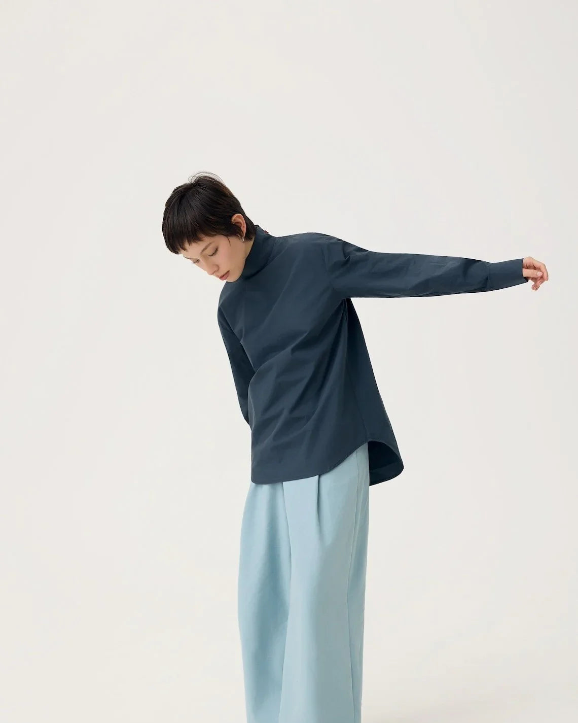 3EIGHTH | Oki Scarf Collar Top in Navy