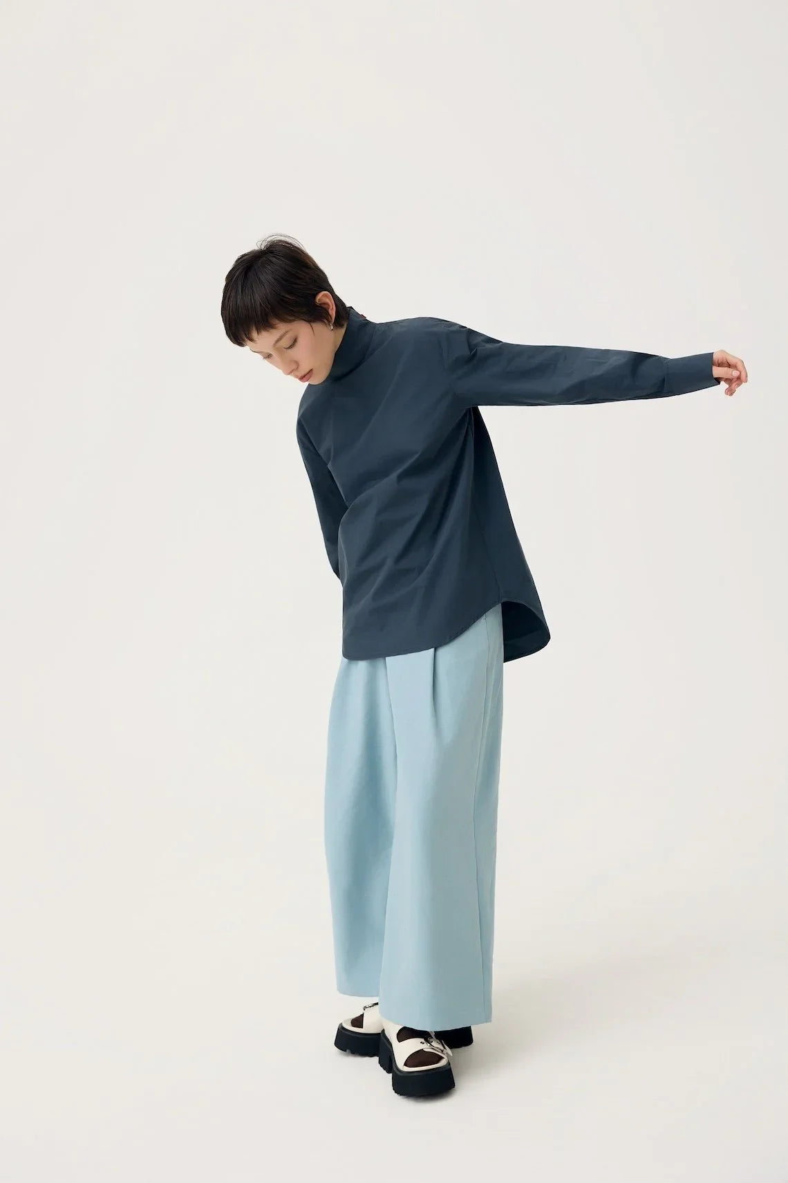 3EIGHTH | Oki Scarf Collar Top in Navy